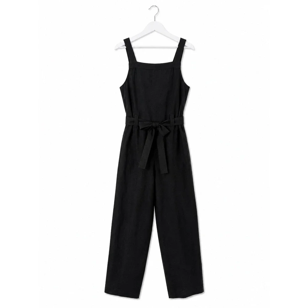 Reformation Black Linen Blend Wide Leg Jumpsuit Square Neck Sleeveless Size XS